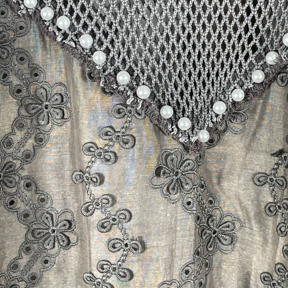 POL Mixed Media Mesh Pearl Embellished Lace Button Down Top M Boho - Picture 9 of 14